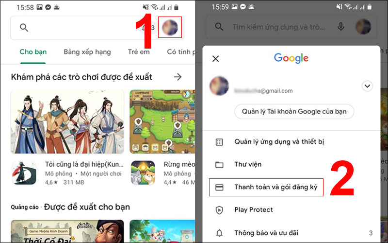 Chọn mục thanh to&aacute;n v&agrave; g&oacute;i đăng k&yacute;